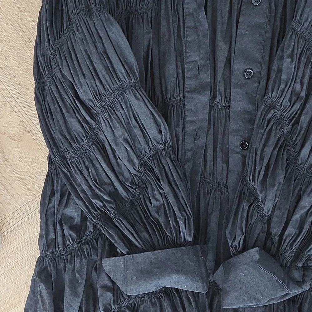 Zara Black Collared Rouched Oversized Shirt Small - Picture 5 of 7